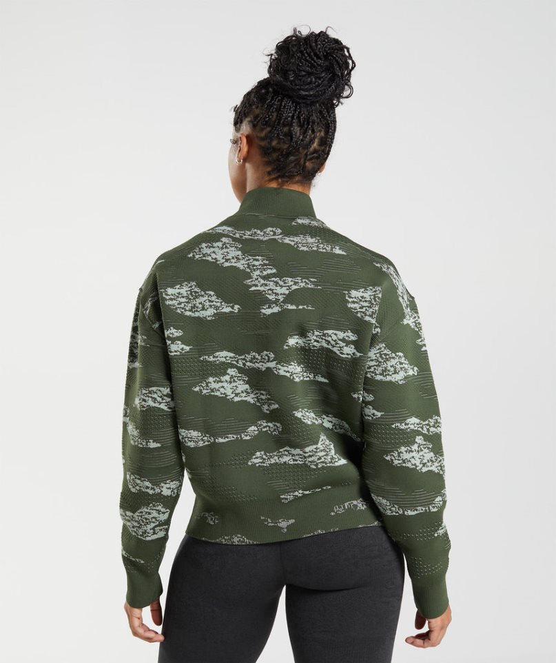 Women's Gymshark Adapt Camo Seamless Track Jackets Dark Green | CA D108NA